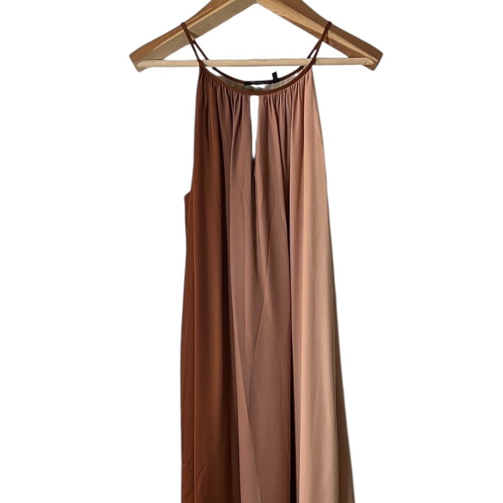 Theory women’s Dip Dye Crepe Silk Halter Maxi Dress Large Shell/Red Clay - Picture 3 of 13